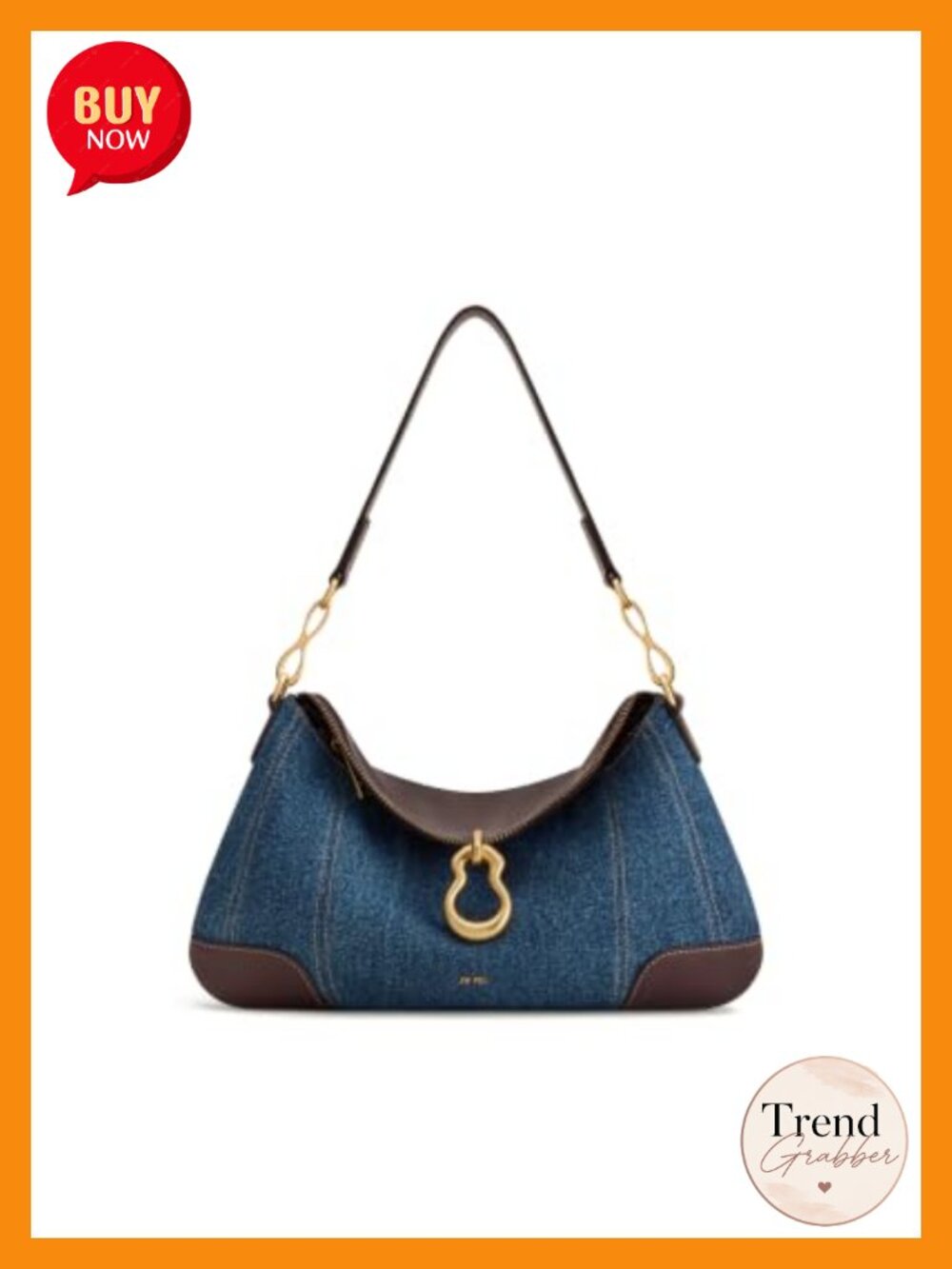 Washed Denim Metal Pendant Embellished Shoulder Bag Hobo
